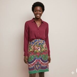 Maeve Anthropologie Sheffield Pencil Straight Skirt Women 4‎ Pink Green Floral